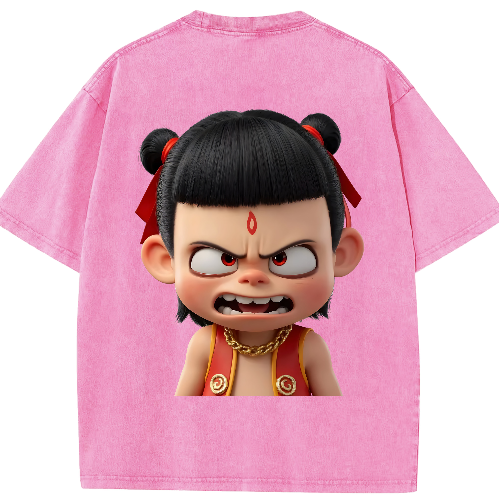 （画像用） Ne Zha 2 ナタ 魔童の大暴れ 綿100% ヴィンテージ風 半袖Tシャツ（背面プリント）